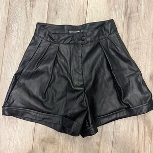 PrettyLittleThing Black Leather High Waist Shorts